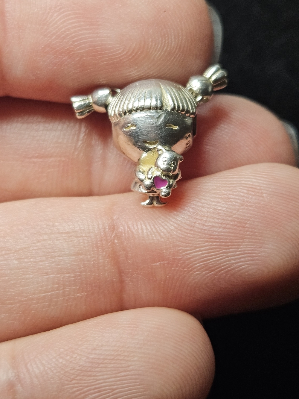Pandora ALE 925 Sterling Silver Little Girl With Pigtails Charm w/ free spacer